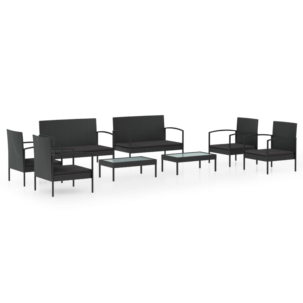 Garden Lounge Set Black PE rattan, powder-coated steel, glass