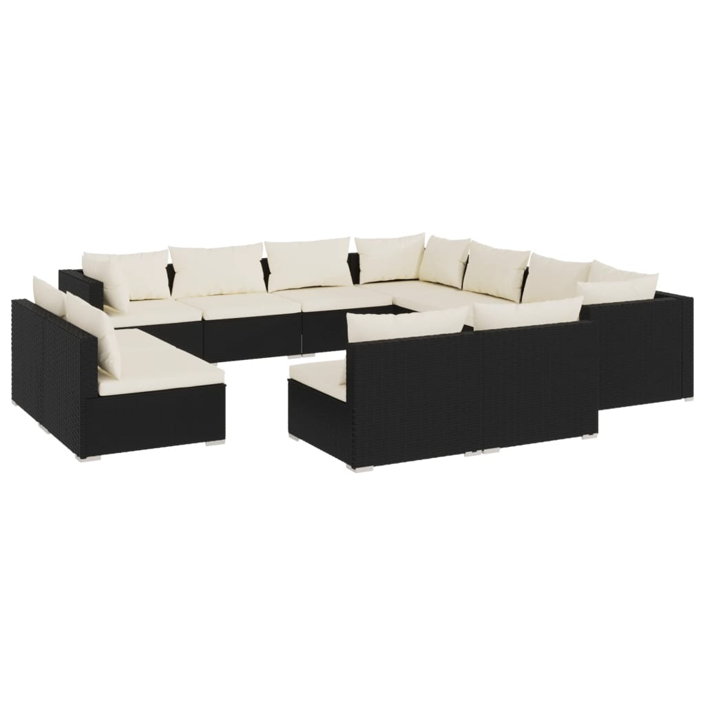 Garden Lounge Set Black PE Rattan, Powder-Coated Steel Large