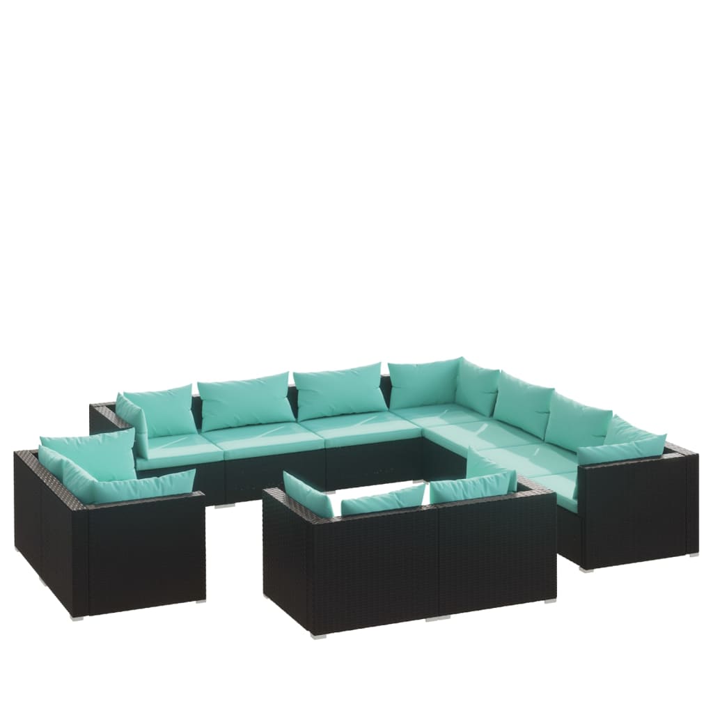 Garden Lounge Set Black PE rattan, powder-coated steel Medium