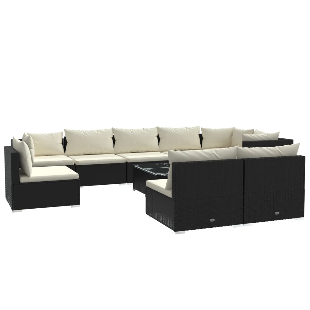 Garden Lounge Set Black PE rattan, powder-coated steel, plastic