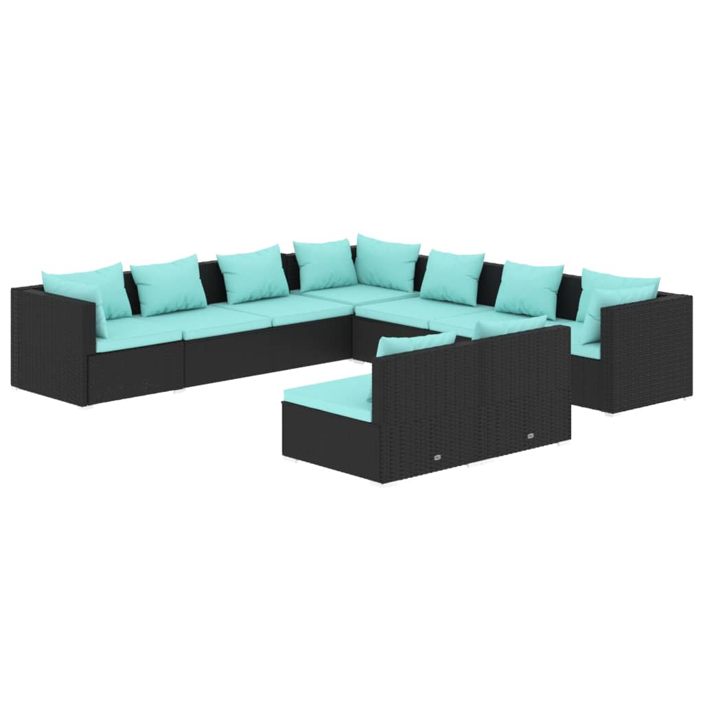 Garden Lounge Set Black PE Rattan, Powder-Coated Steel, Plastic