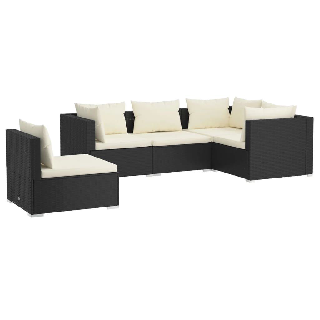 Garden Lounge Set Black PE rattan, powder-coated steel, plastic