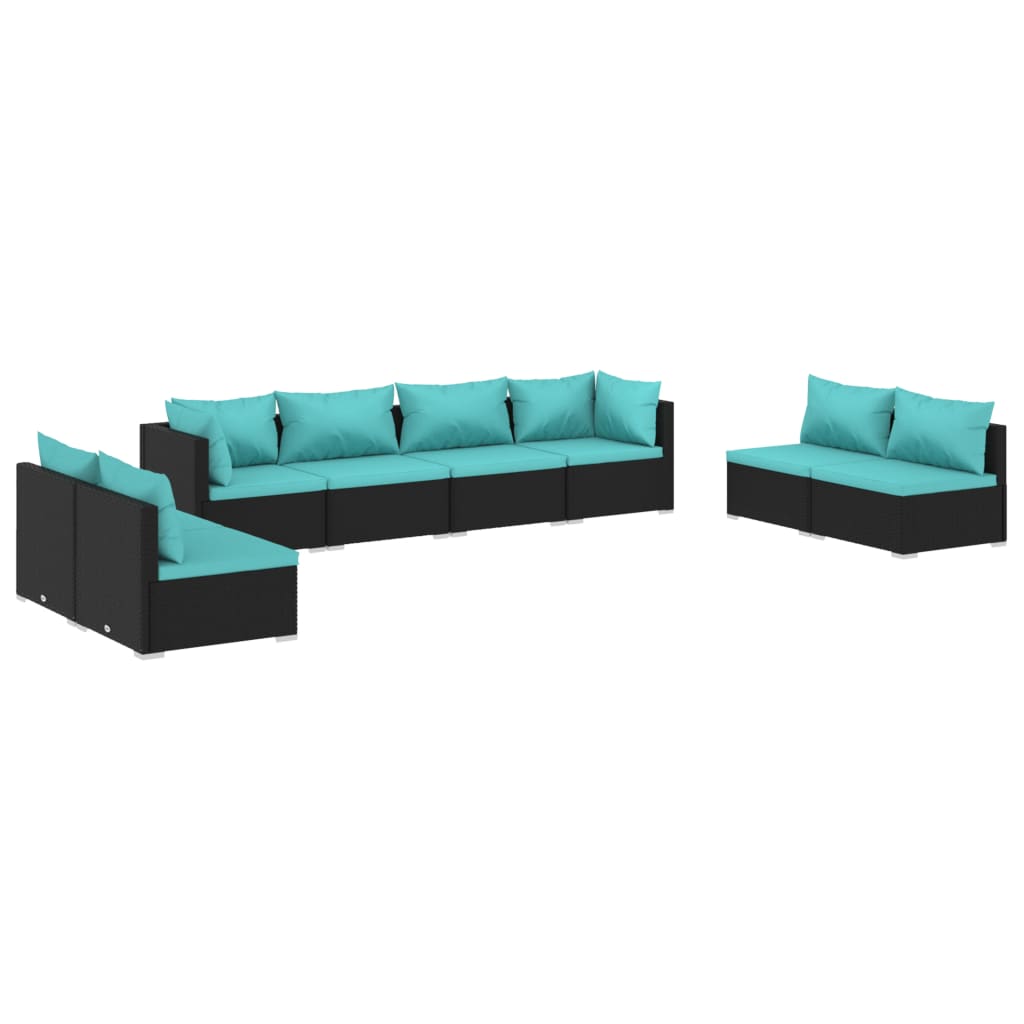 Garden Lounge Set Black PE rattan, powder-coated steel, plastic