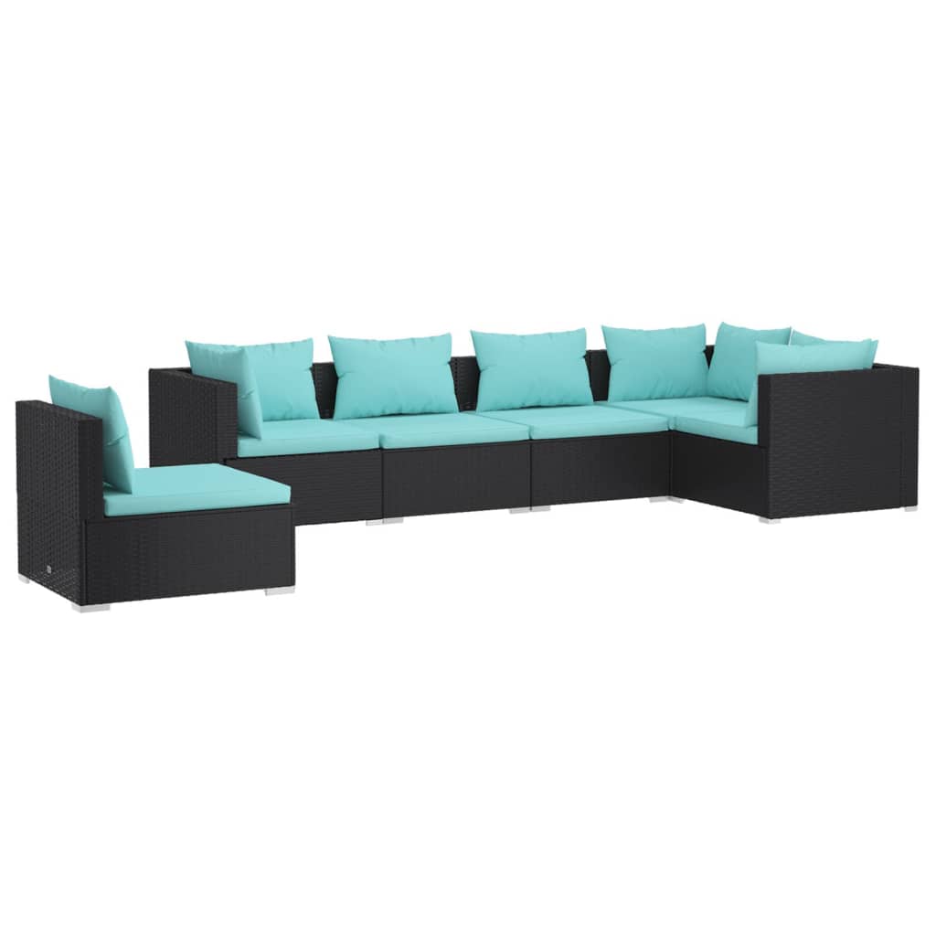 Garden Lounge Set Black PE rattan, powder-coated steel, plastic