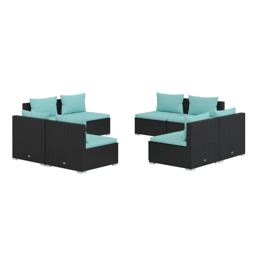 Garden Lounge Set Black PE rattan, powder-coated steel, plastic