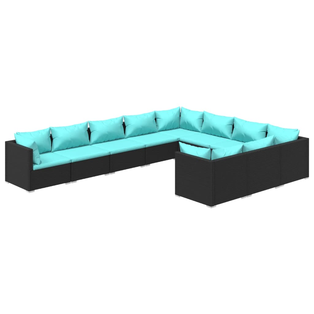 Garden Lounge Set Black PE rattan, powder-coated steel, plastic