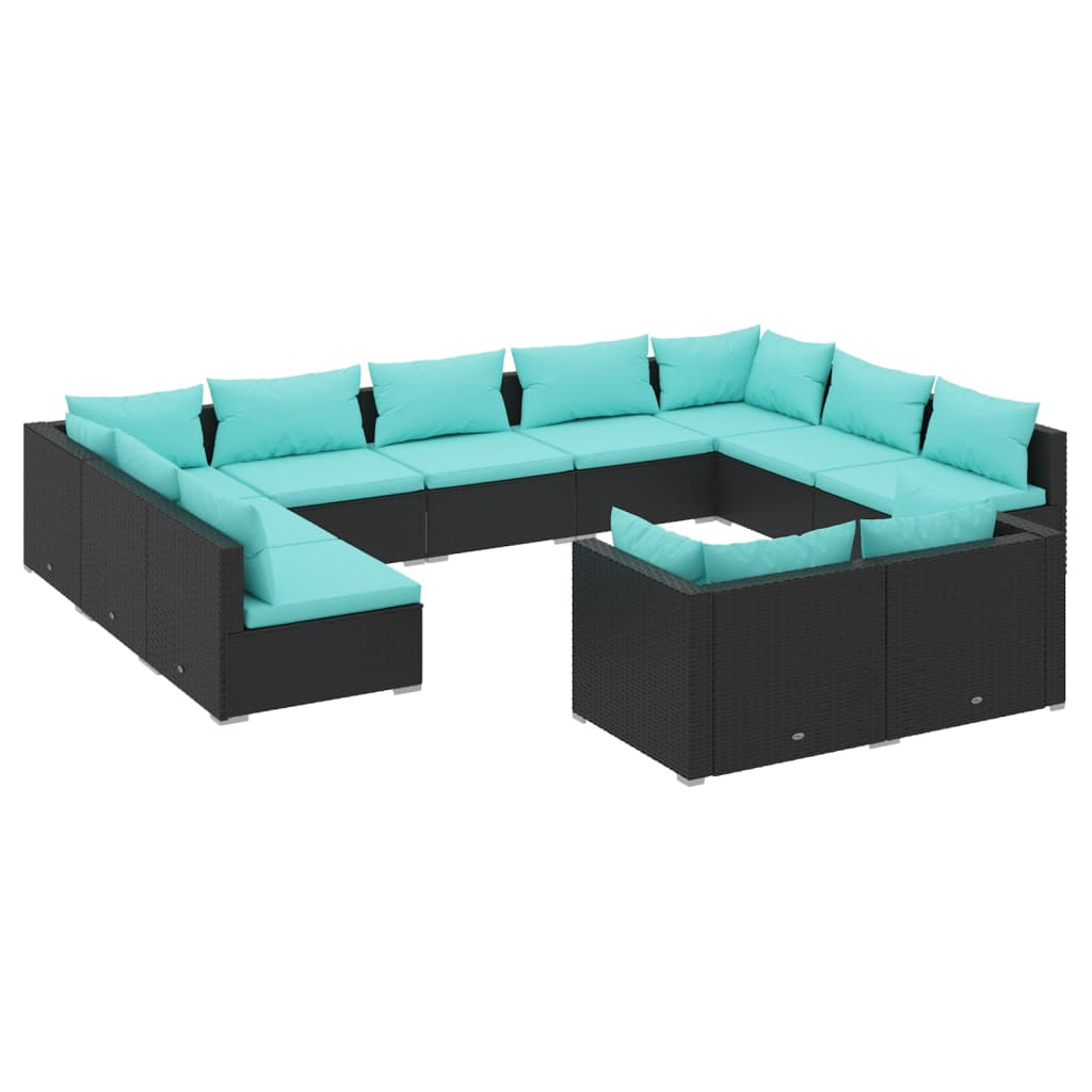 Garden Lounge Set Black PE rattan, powder-coated steel, plastic