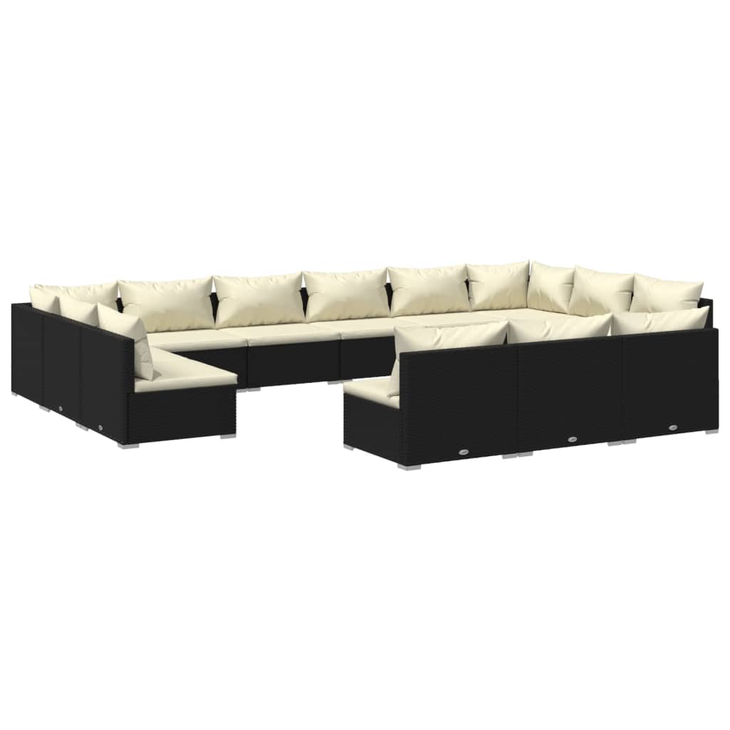 Garden Lounge Set Black PE rattan, powder-coated steel, plastic