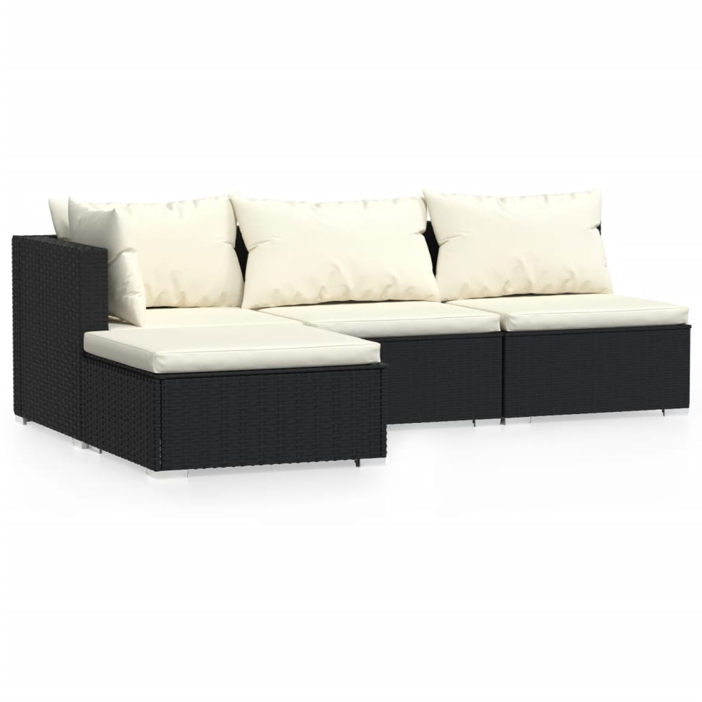 Garden Lounge Set Black PE rattan, powder-coated steel, plastic