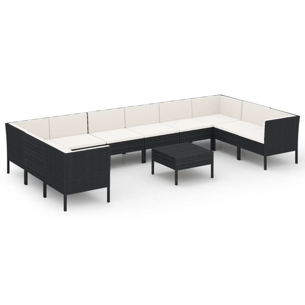 Garden Lounge Set Black PE Rattan, Powder-Coated Steel, Polyester