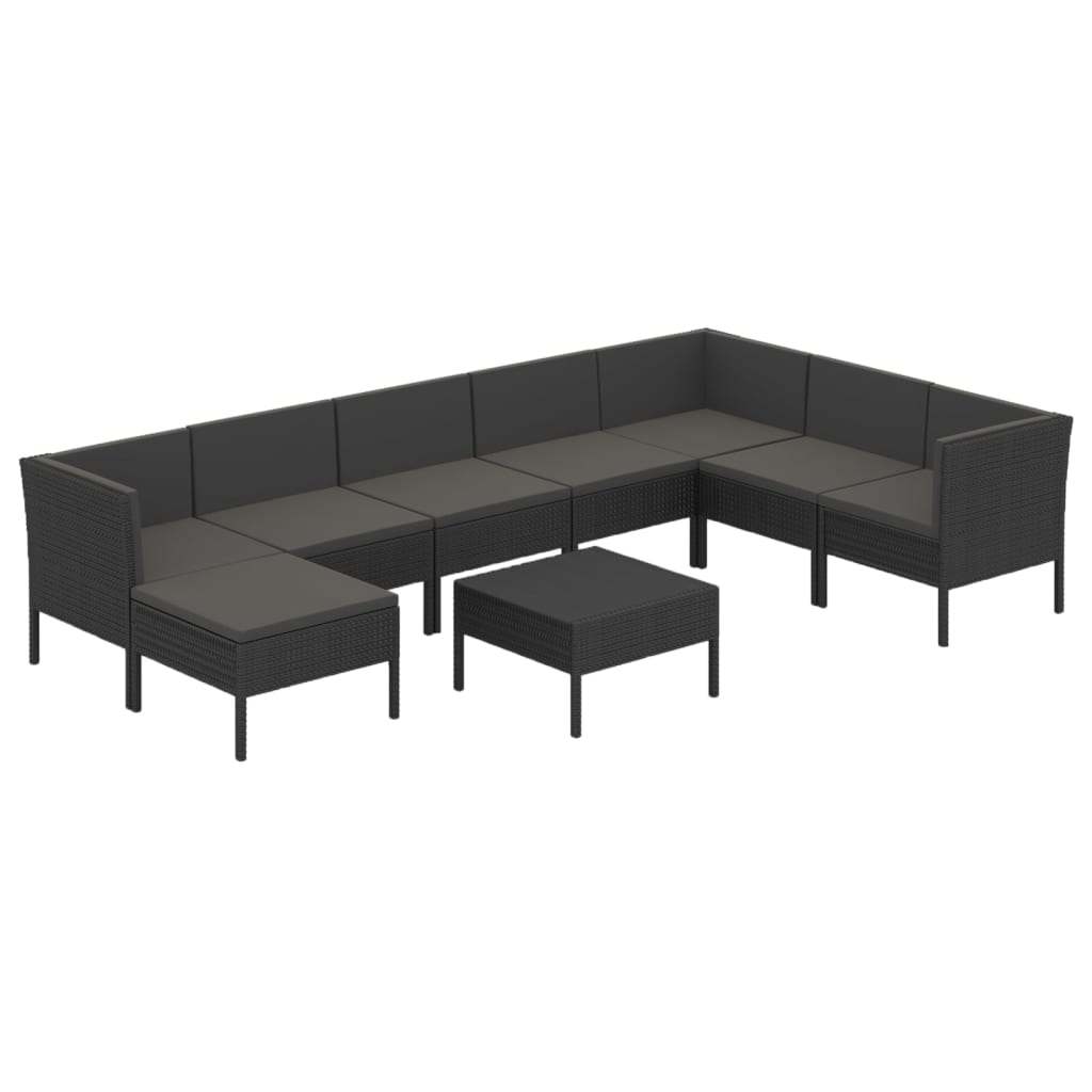 Garden Lounge Set Black PE rattan, powder-coated steel, polyester