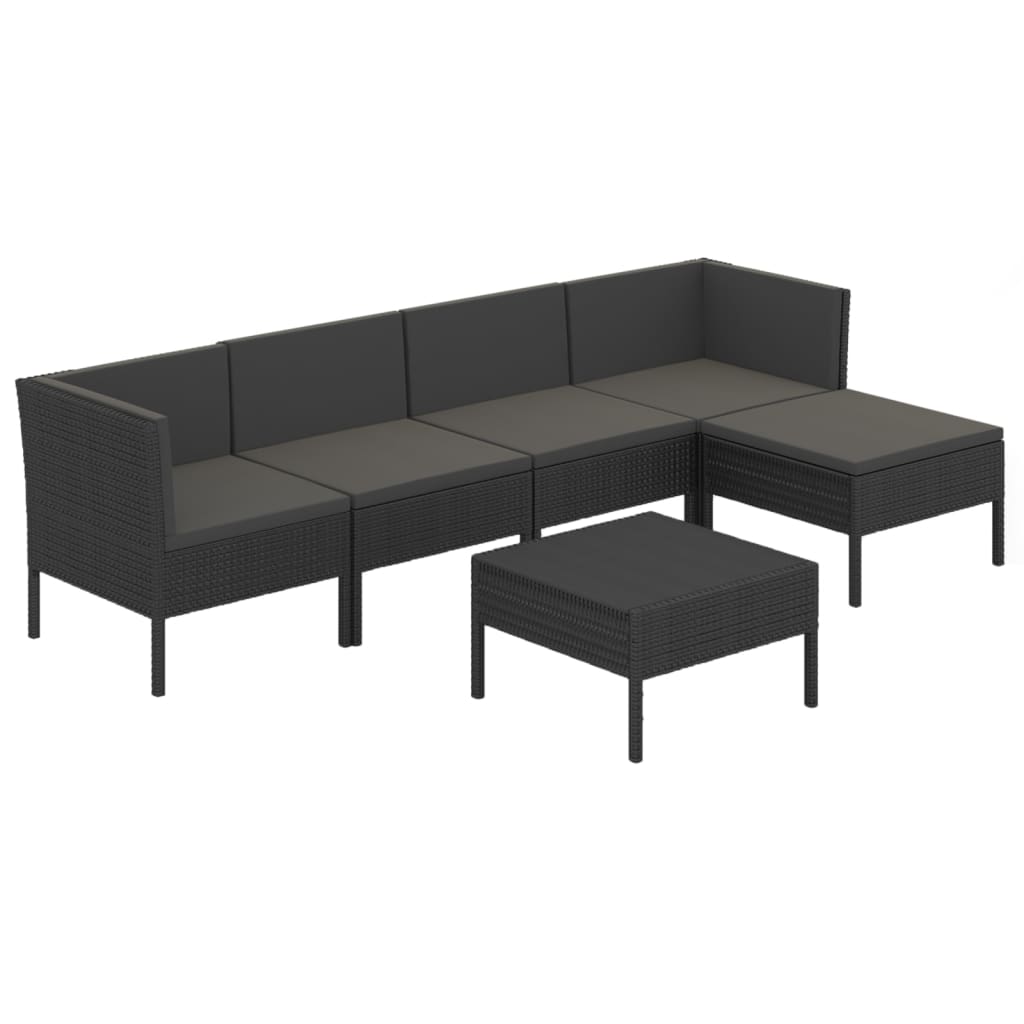 Garden Lounge Set Black PE Rattan, Powder-Coated Steel, Polyester