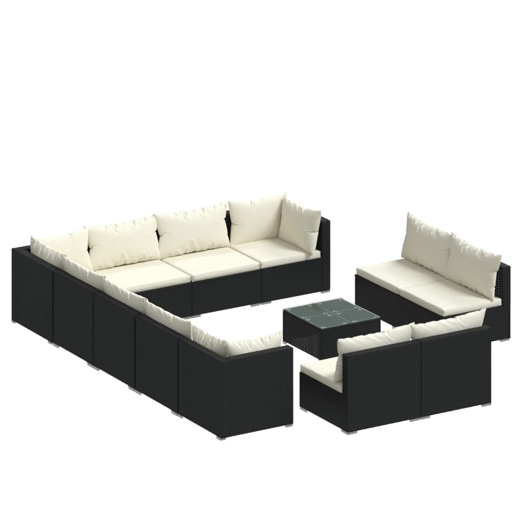 Garden Lounge Set Black PE Rattan, Powder-Coated Steel, Polyester