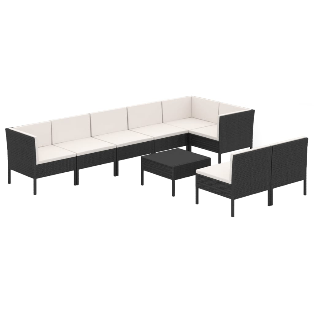 Garden Lounge Set Black PE Rattan, Powder-coated Steel, Polyester