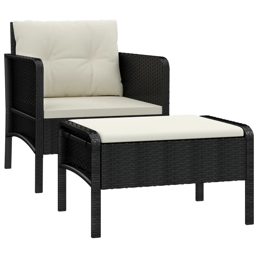 Garden Lounge Set Black PE Rattan, Powder-Coated Steel Standard