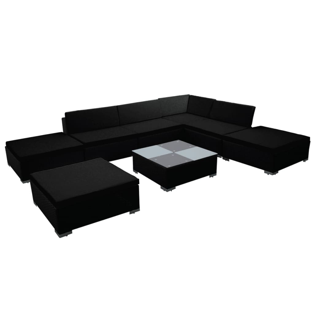 Garden Lounge Set Black Poly Rattan, Powder-coated steel Large