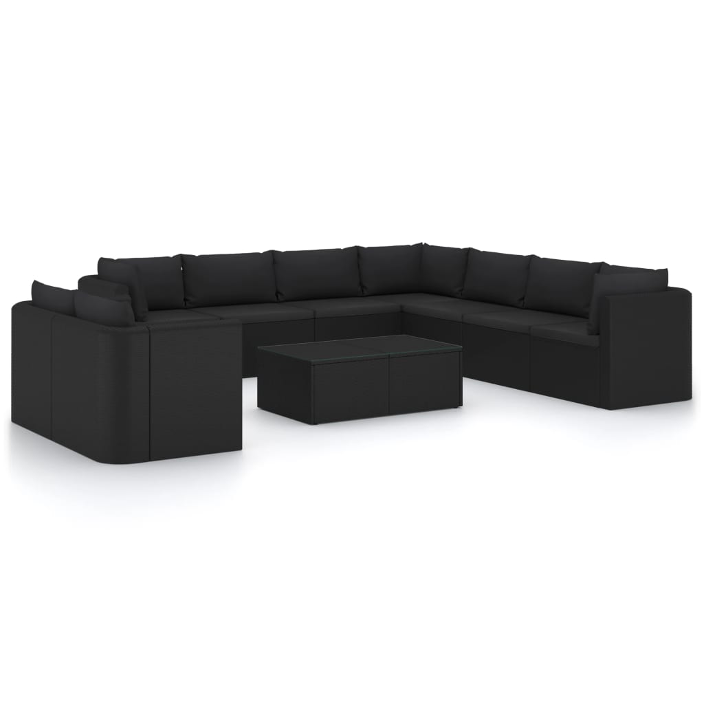 Garden Lounge Set Black Poly Rattan, Powder-Coated Steel Large