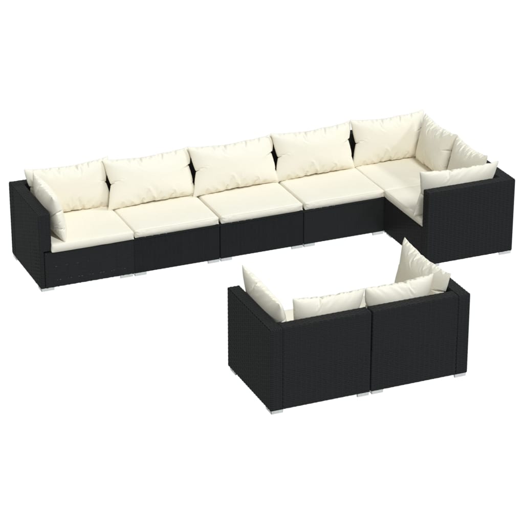 Garden Lounge Set Black Poly Rattan, Powder-Coated Steel, Polyester