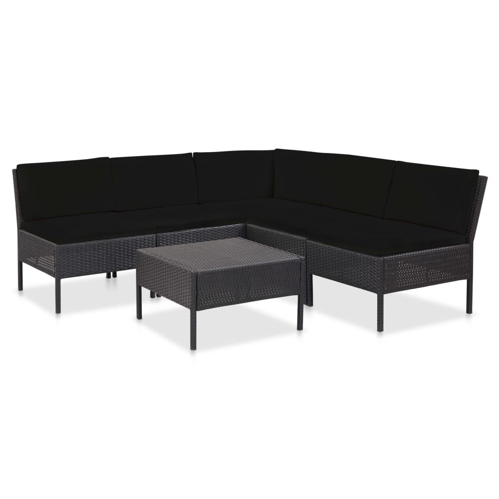 Garden Lounge Set Black Poly rattan, powder-coated steel