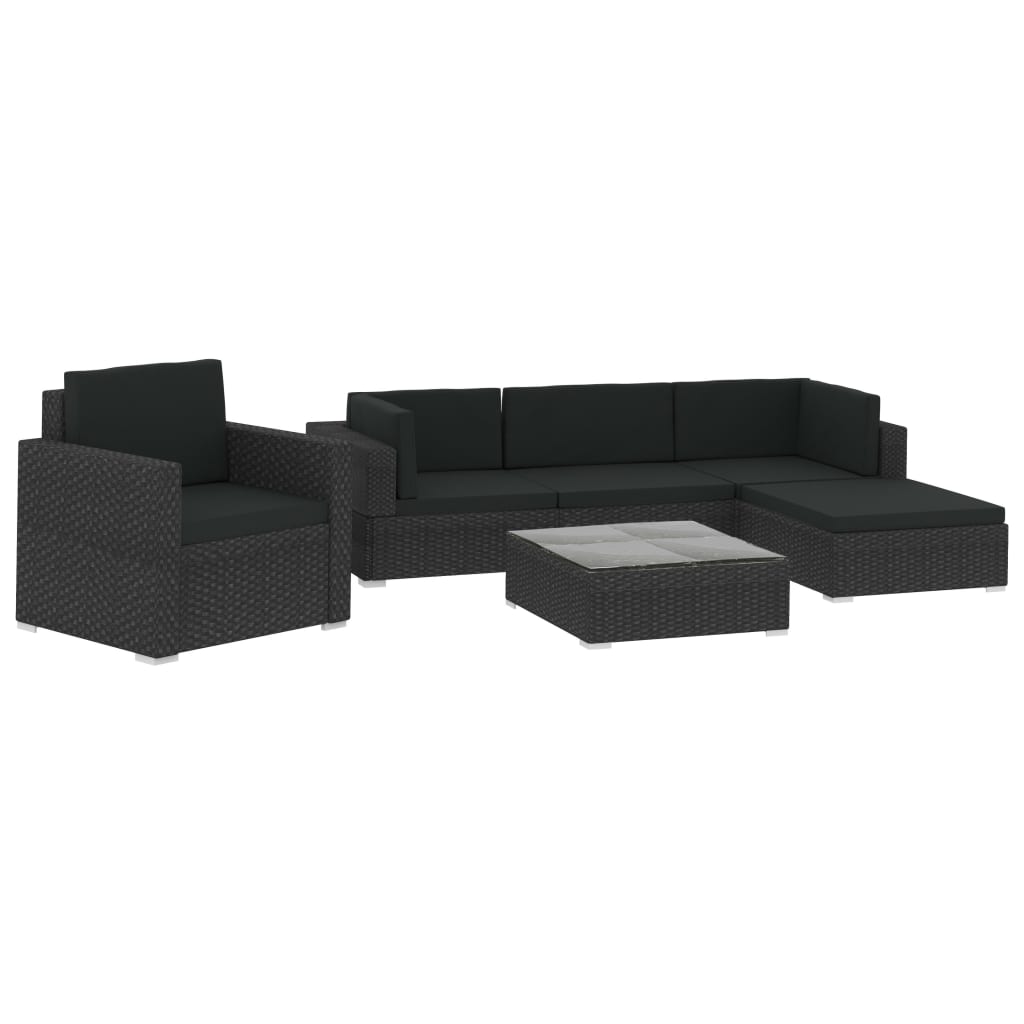 Garden Lounge Set Black (Rattan), Black (Cushions)