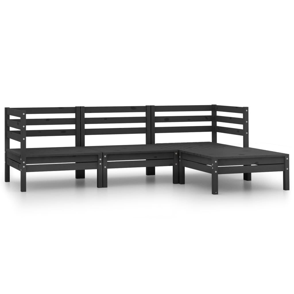 Garden Lounge Set Black Solid Pinewood Standard Modular