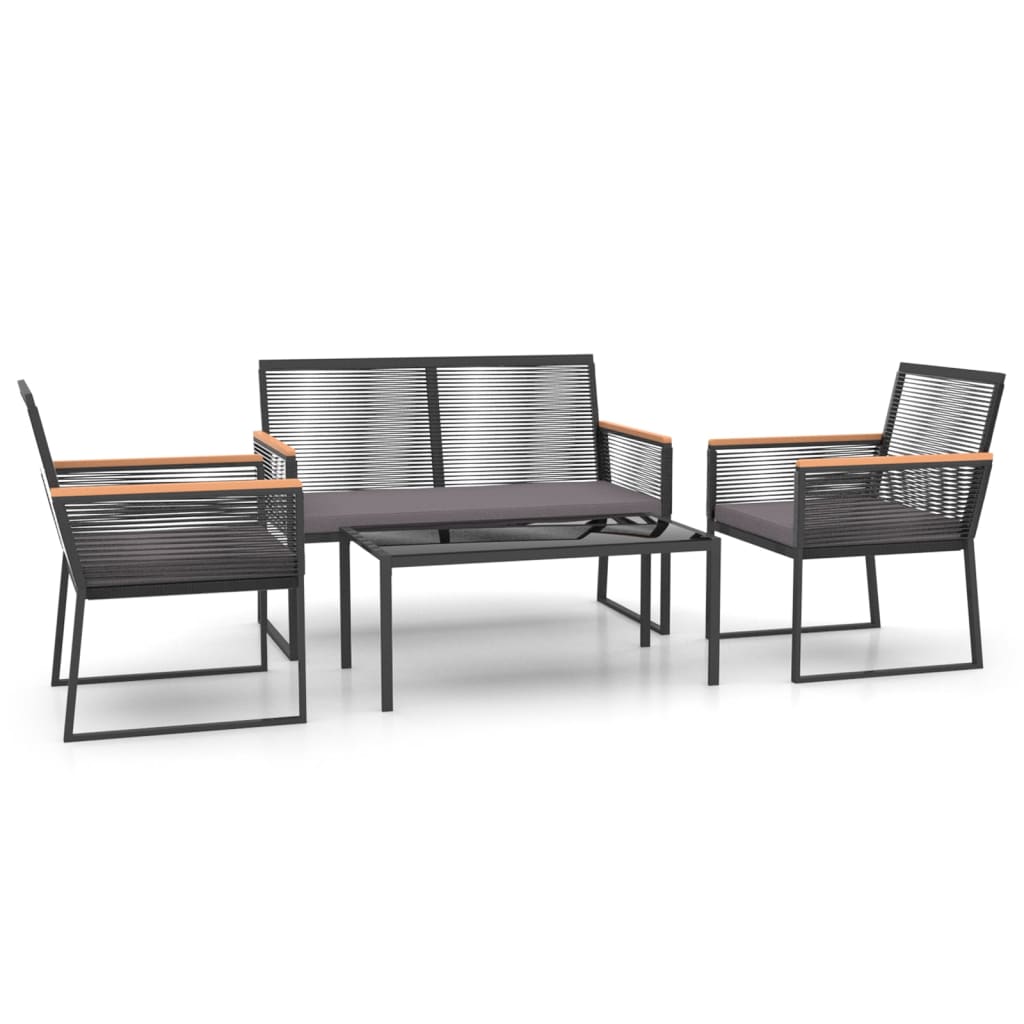 Garden Lounge Set Black Steel, Polyester, Glass Bigger Durable