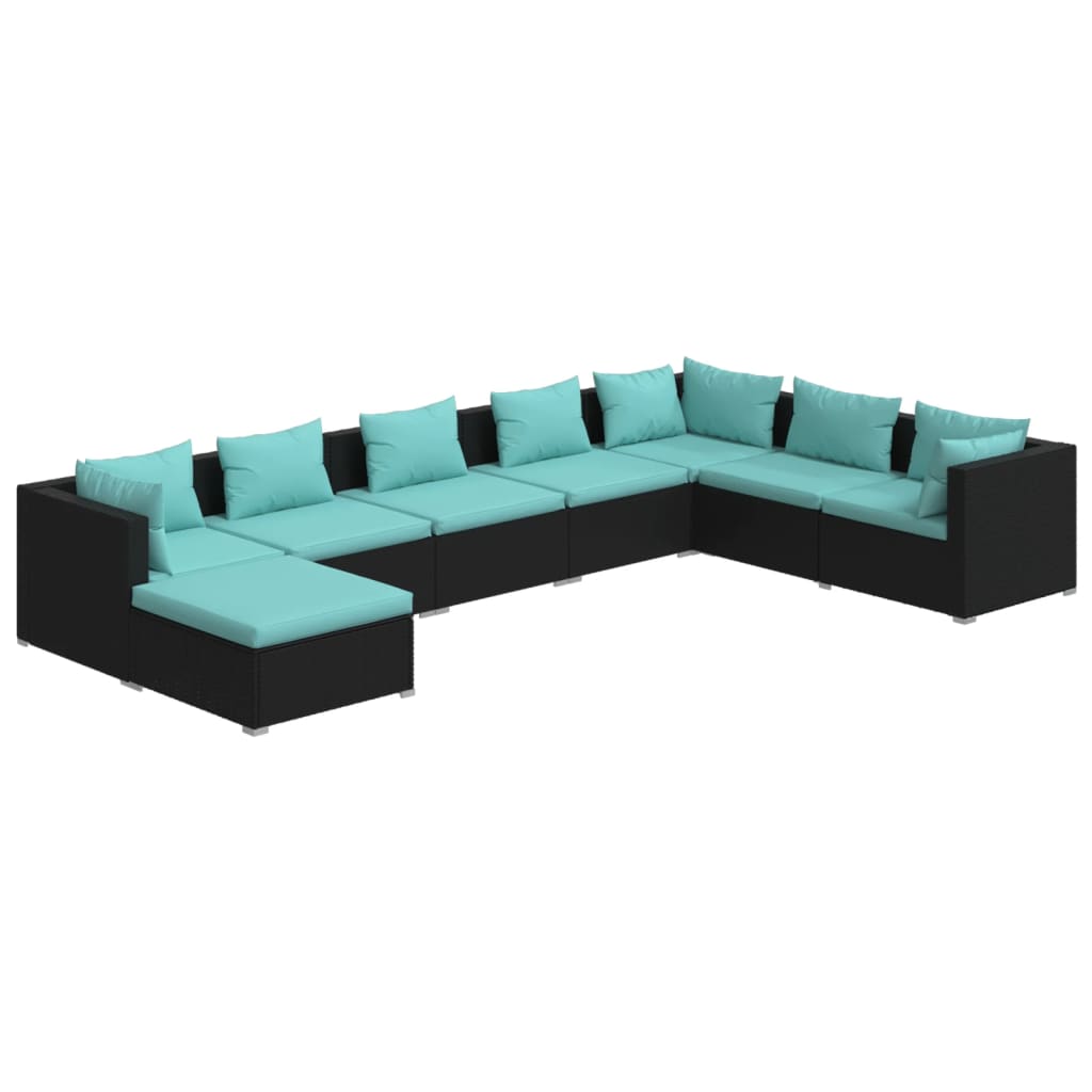 Garden Lounge Set Black, Water Blue