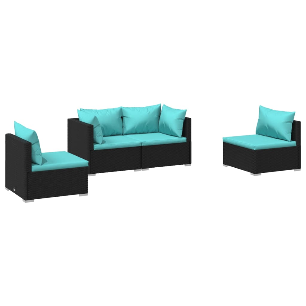 Garden Lounge Set Black, Water Blue
