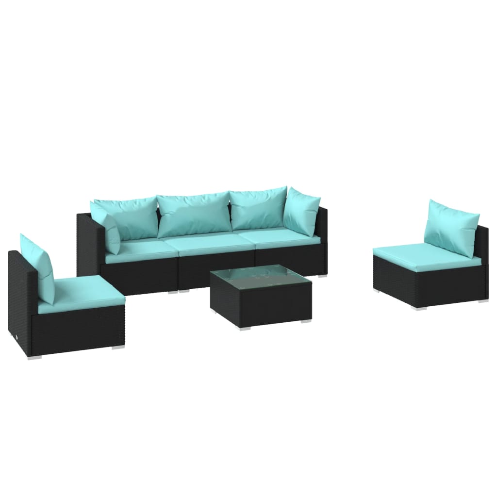 Garden Lounge Set Black, Water Blue