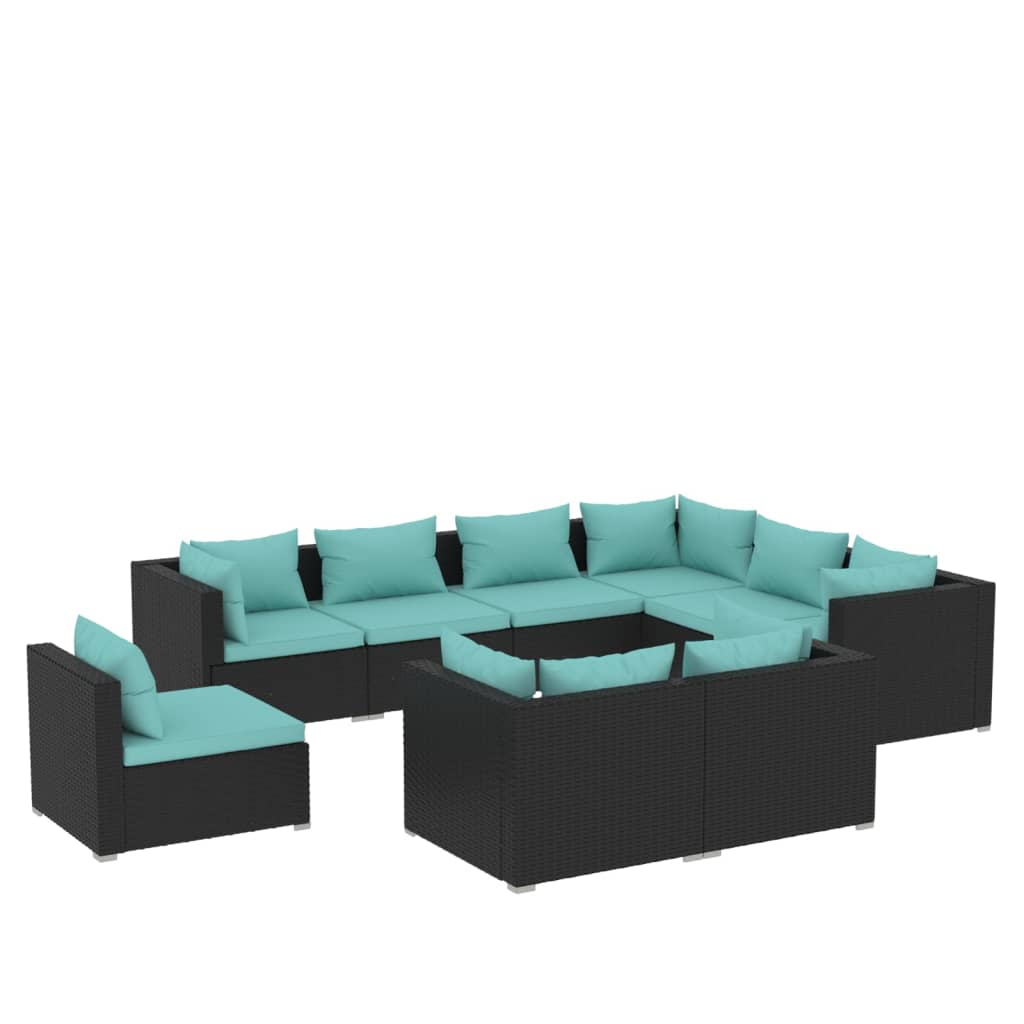 Garden Lounge Set Black, Water Blue