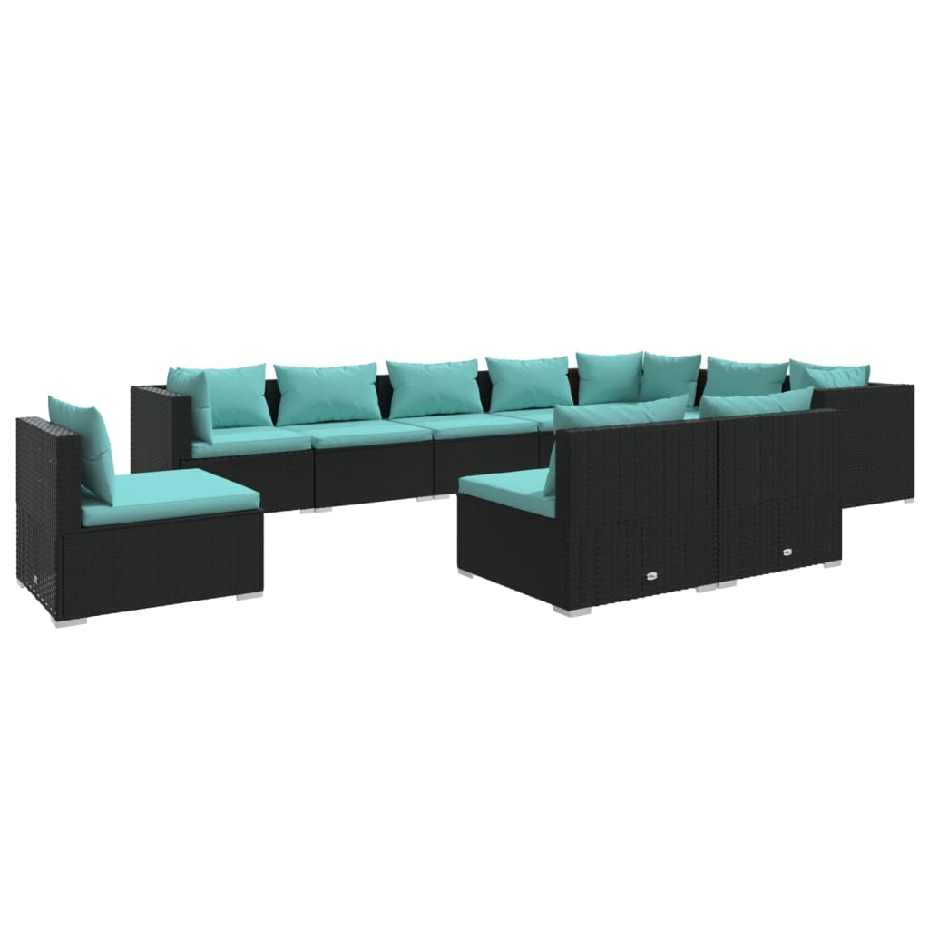 Garden Lounge Set Black, Water blue