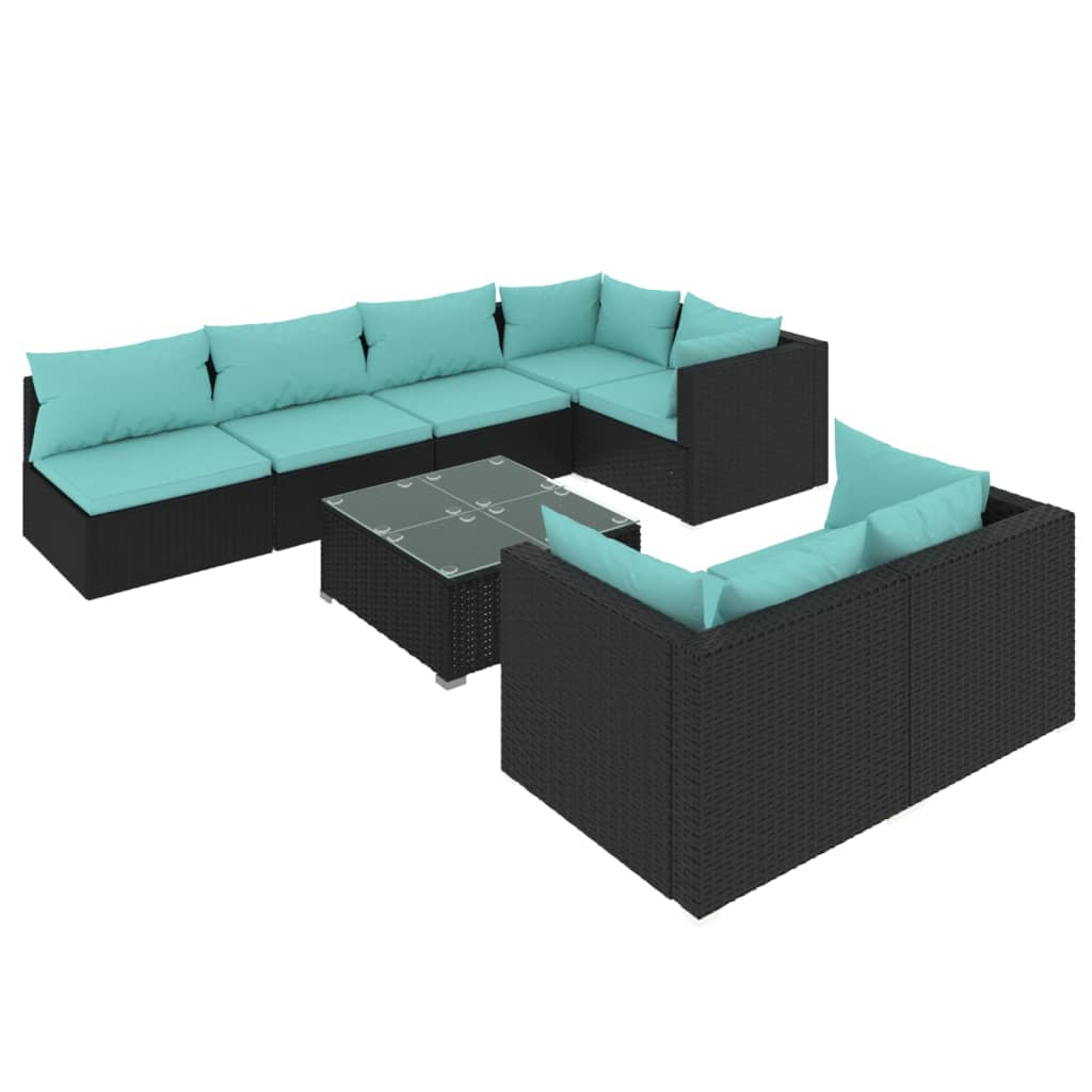 Garden Lounge Set Black, Water Blue
