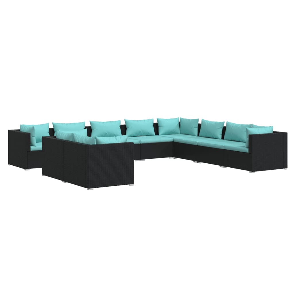 Garden Lounge Set Black, Water blue