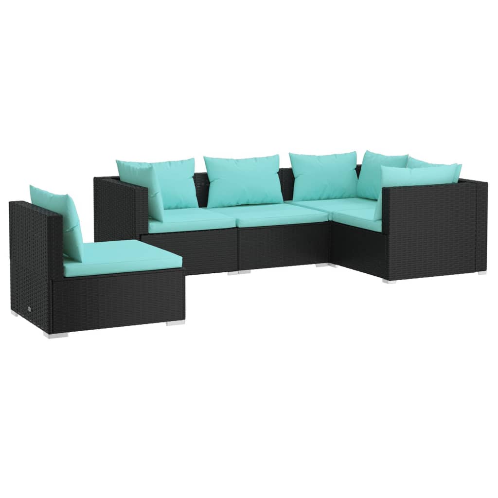 Garden Lounge Set Black; Water Blue