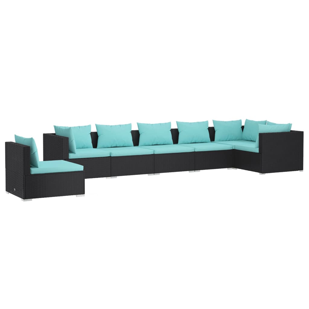 Garden Lounge Set Black, Water Blue