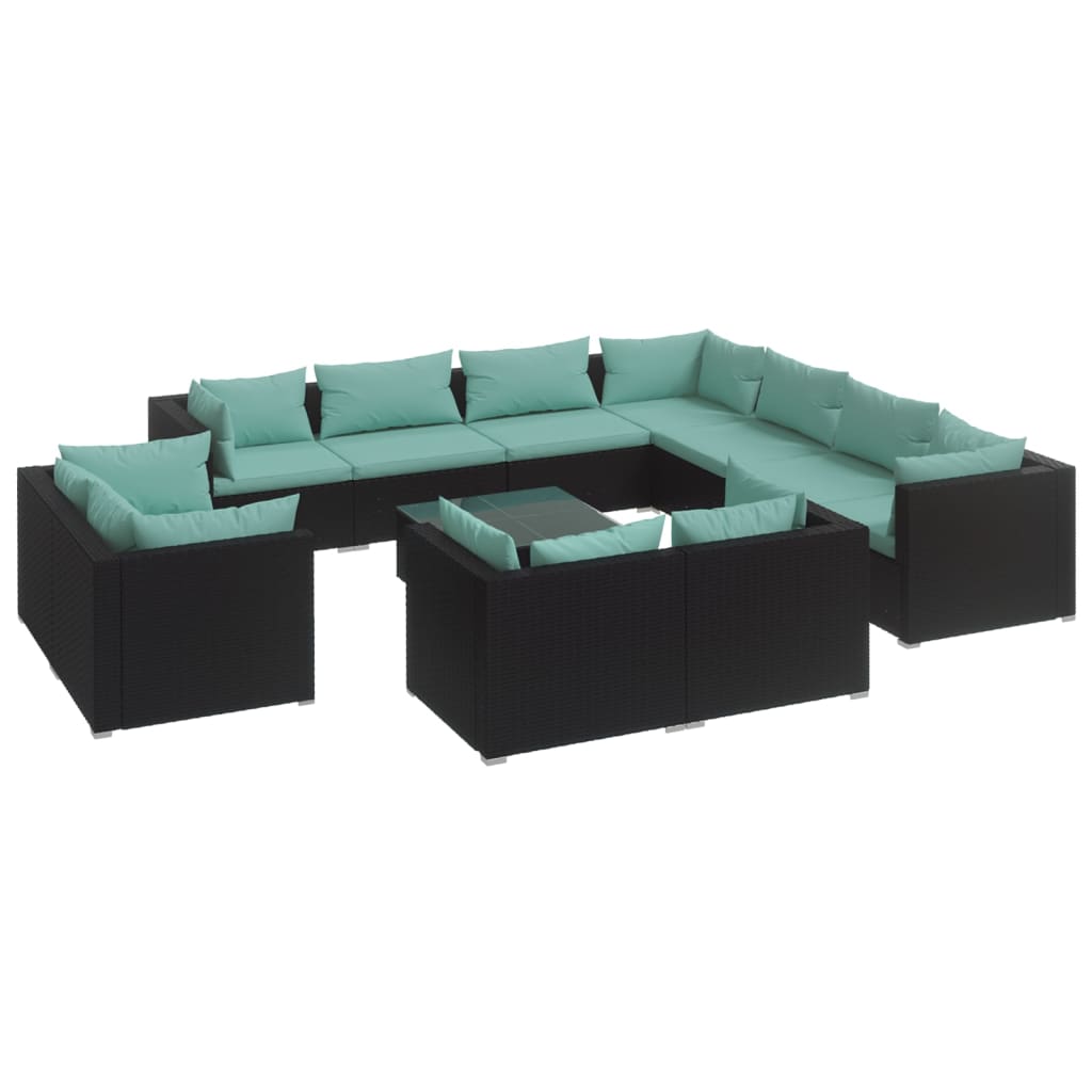 Garden Lounge Set Black, Water Blue