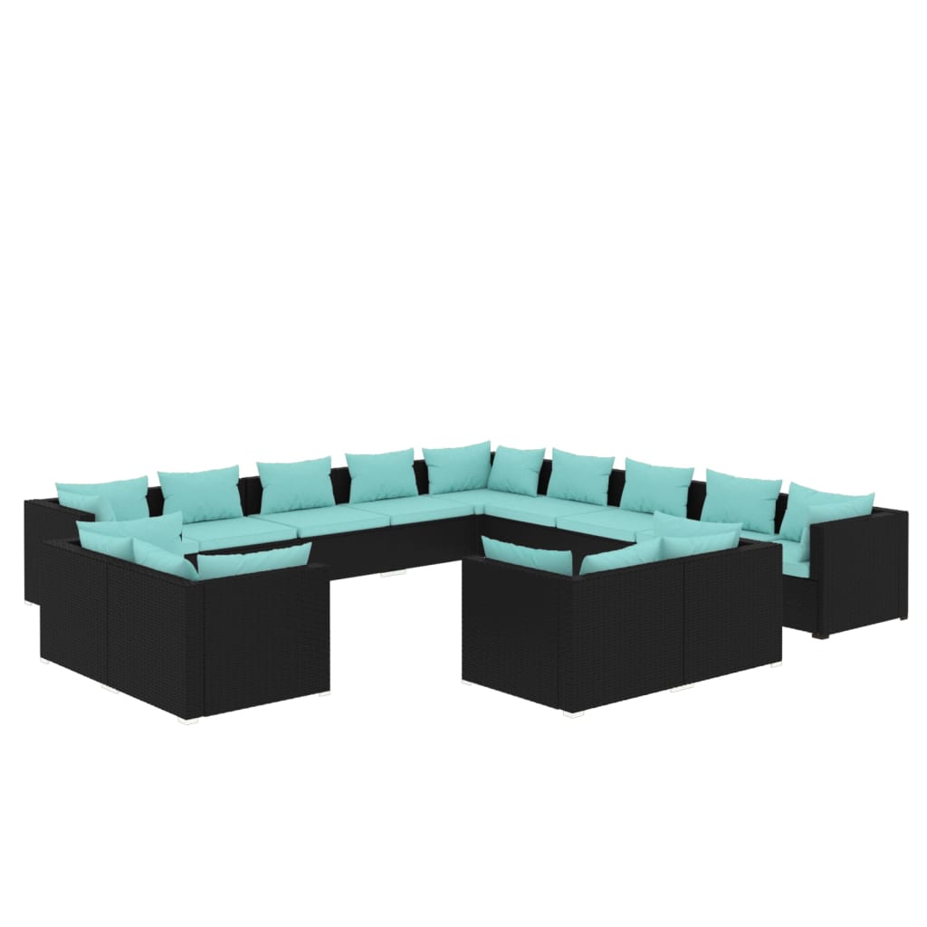 Garden Lounge Set Black, Water Blue