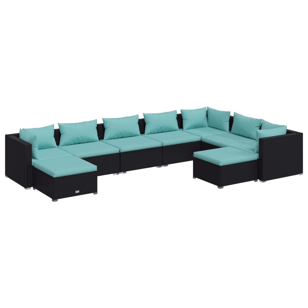Garden Lounge Set Black, Water Blue