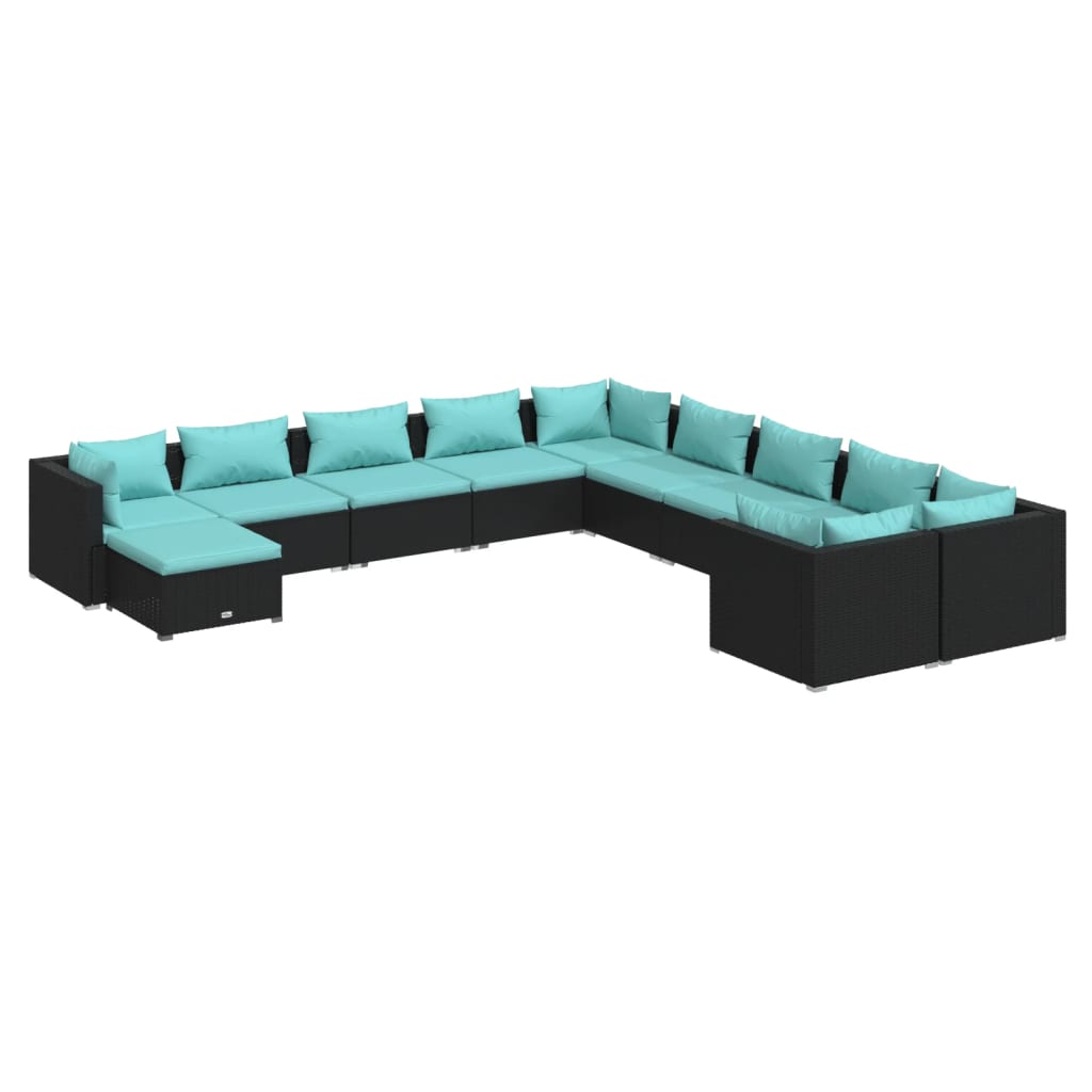 Garden Lounge Set Black, Water Blue