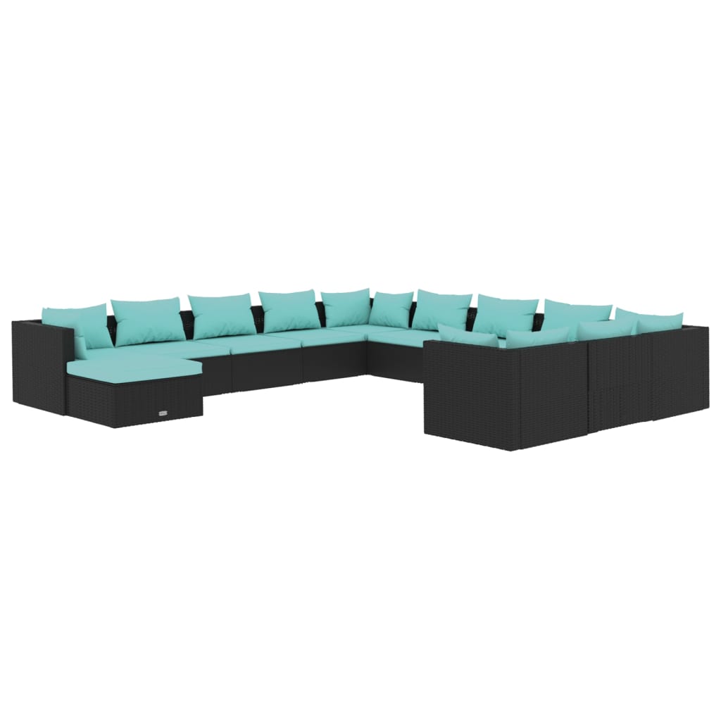 Garden Lounge Set Black, Water Blue