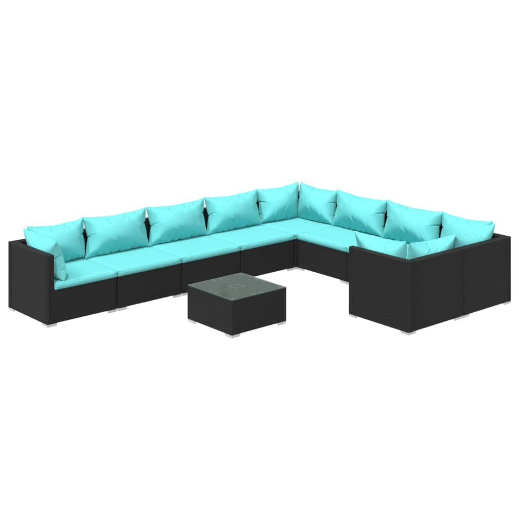 Garden Lounge Set Black, Water Blue