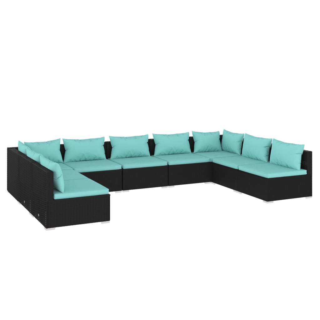 Garden Lounge Set Black, Water Blue