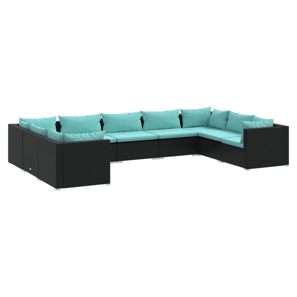 Garden Lounge Set Black, Water blue