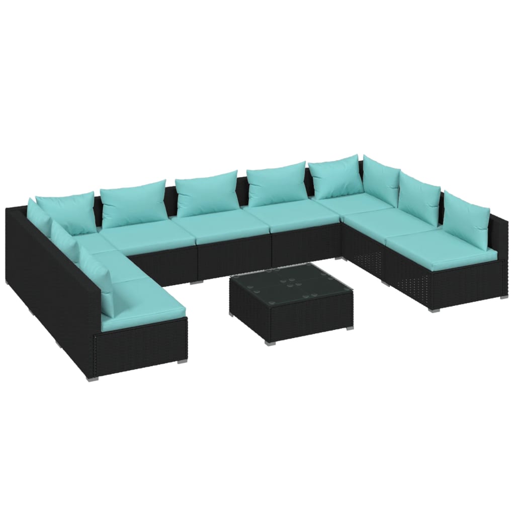 Garden Lounge Set Black, Water Blue