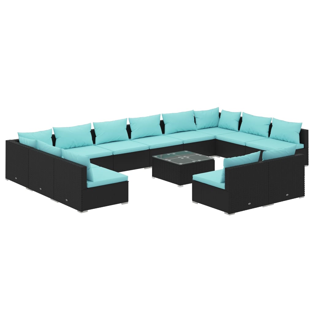 Garden Lounge Set Black, Water blue cushions