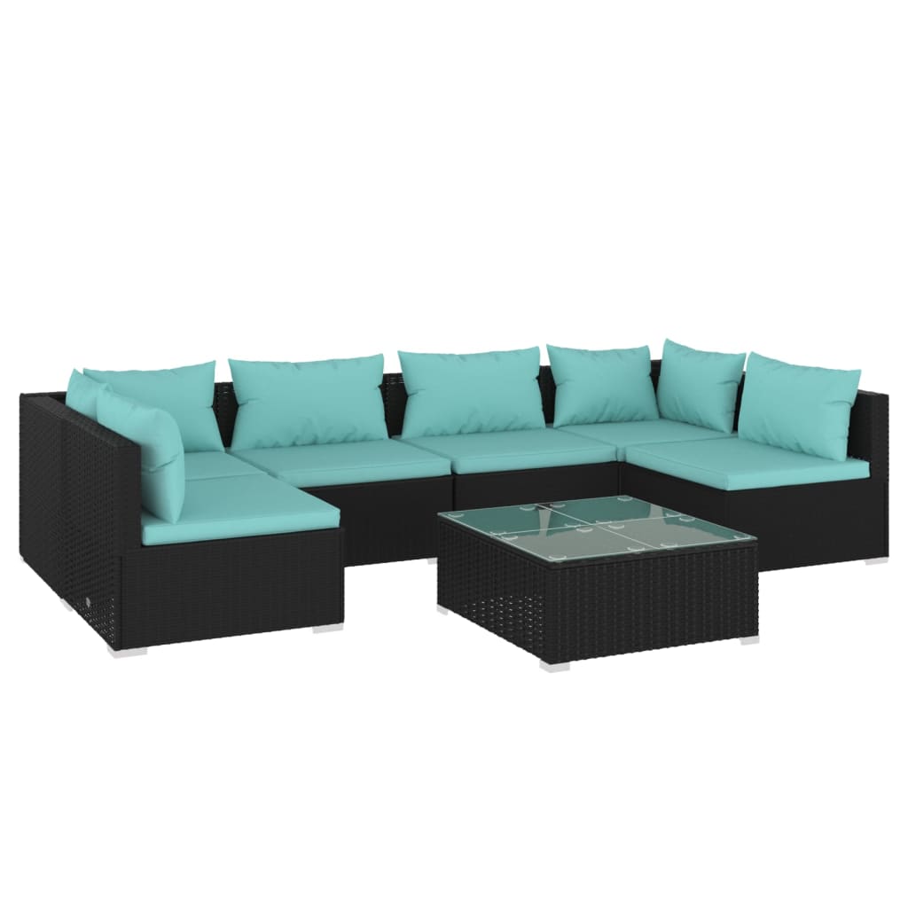 Garden Lounge Set Black, Water Blue