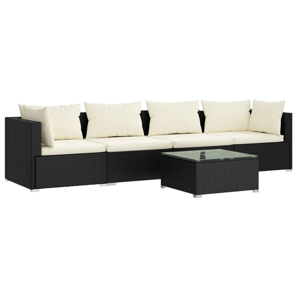 Garden Lounge Set Black with cream cushions