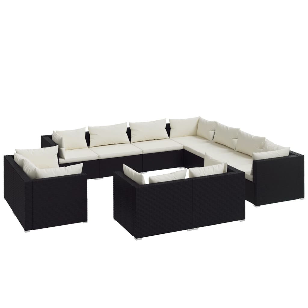 Garden Lounge Set Black with Cream Cushions