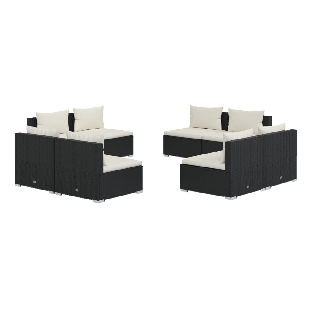 Garden Lounge Set Black with Cream Cushions PE rattan Large