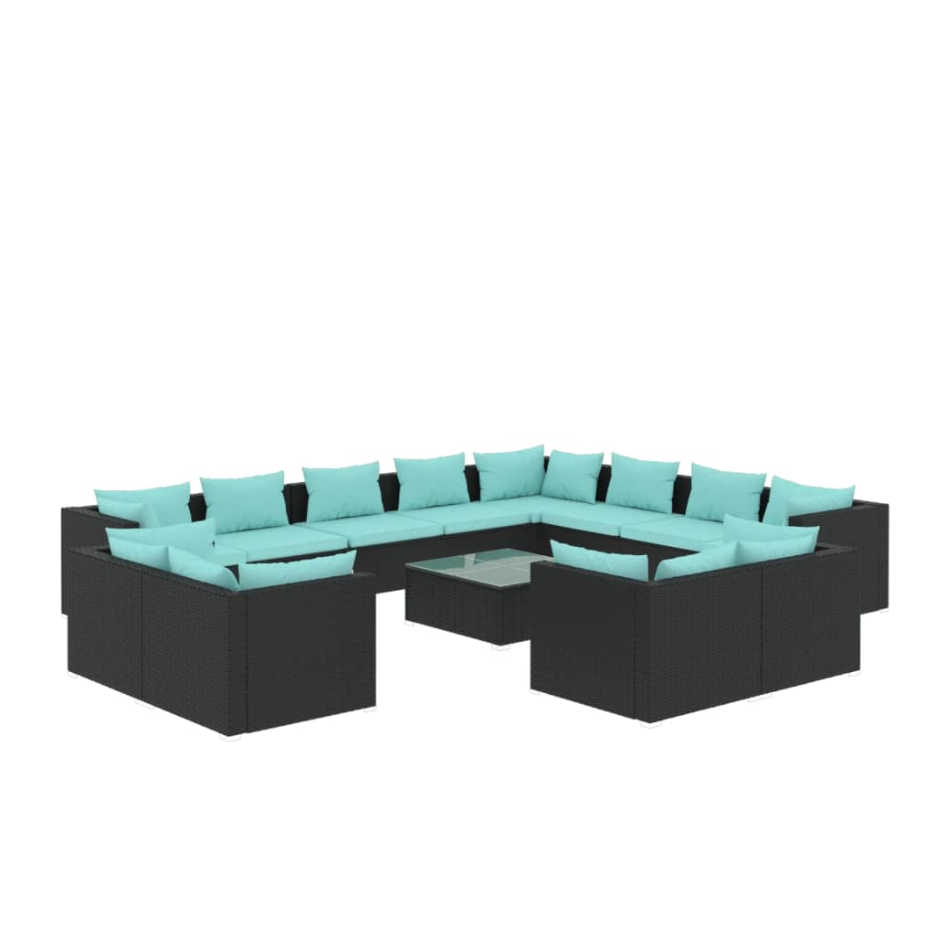 Garden Lounge Set Black with water blue cushions
